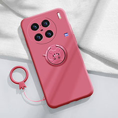 Ultra-thin Silicone Gel Soft Case Cover with Magnetic Finger Ring Stand S01 for Vivo X90 5G Hot Pink