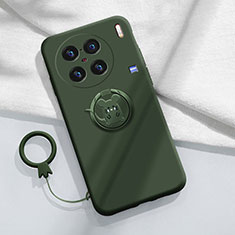 Ultra-thin Silicone Gel Soft Case Cover with Magnetic Finger Ring Stand S01 for Vivo X90 5G Midnight Green