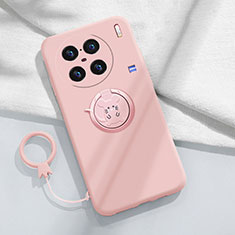 Ultra-thin Silicone Gel Soft Case Cover with Magnetic Finger Ring Stand S01 for Vivo X90 5G Pink