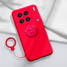 Ultra-thin Silicone Gel Soft Case Cover with Magnetic Finger Ring Stand S01 for Vivo X90 5G Red