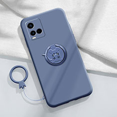Ultra-thin Silicone Gel Soft Case Cover with Magnetic Finger Ring Stand S01 for Vivo Y21t Lavender Gray