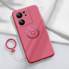 Ultra-thin Silicone Gel Soft Case Cover with Magnetic Finger Ring Stand S01 for Xiaomi Mi 13T 5G Hot Pink
