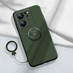 Ultra-thin Silicone Gel Soft Case Cover with Magnetic Finger Ring Stand S01 for Xiaomi Mi 13T Pro 5G Green