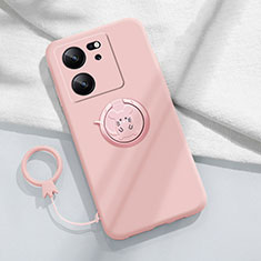 Ultra-thin Silicone Gel Soft Case Cover with Magnetic Finger Ring Stand S01 for Xiaomi Mi 13T Pro 5G Pink