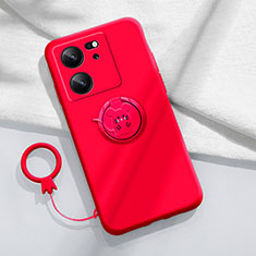 Ultra-thin Silicone Gel Soft Case Cover with Magnetic Finger Ring Stand S01 for Xiaomi Mi 13T Pro 5G Red