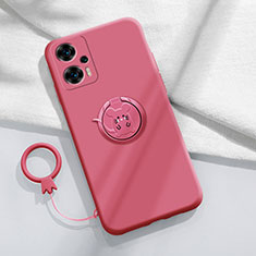 Ultra-thin Silicone Gel Soft Case Cover with Magnetic Finger Ring Stand S01 for Xiaomi Poco F5 5G Hot Pink