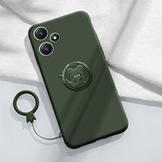 Ultra-thin Silicone Gel Soft Case Cover with Magnetic Finger Ring Stand S01 for Xiaomi Poco M6 Pro 5G Green
