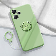 Ultra-thin Silicone Gel Soft Case Cover with Magnetic Finger Ring Stand S01 for Xiaomi Redmi 12 5G Matcha Green