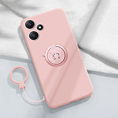 Ultra-thin Silicone Gel Soft Case Cover with Magnetic Finger Ring Stand S01 for Xiaomi Redmi 12 5G Pink
