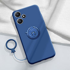 Ultra-thin Silicone Gel Soft Case Cover with Magnetic Finger Ring Stand S01 for Xiaomi Redmi Note 12R 5G Blue