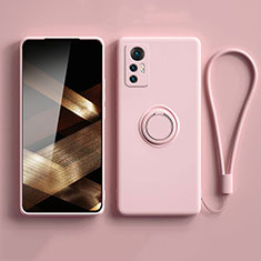 Ultra-thin Silicone Gel Soft Case Cover with Magnetic Finger Ring Stand S01 for Xiaomi Redmi Note 12S Pink