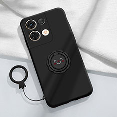 Ultra-thin Silicone Gel Soft Case Cover with Magnetic Finger Ring Stand S01 for Xiaomi Redmi Note 13 5G Black
