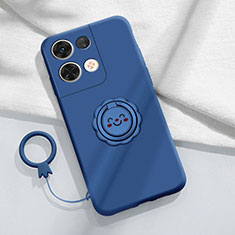 Ultra-thin Silicone Gel Soft Case Cover with Magnetic Finger Ring Stand S01 for Xiaomi Redmi Note 13 5G Blue