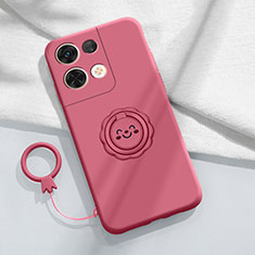 Ultra-thin Silicone Gel Soft Case Cover with Magnetic Finger Ring Stand S01 for Xiaomi Redmi Note 13 5G Hot Pink