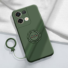 Ultra-thin Silicone Gel Soft Case Cover with Magnetic Finger Ring Stand S01 for Xiaomi Redmi Note 13 5G Midnight Green