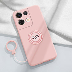 Ultra-thin Silicone Gel Soft Case Cover with Magnetic Finger Ring Stand S01 for Xiaomi Redmi Note 13 5G Pink