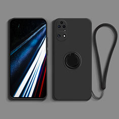 Ultra-thin Silicone Gel Soft Case Cover with Magnetic Finger Ring Stand S02 for Huawei P50 Pro Black