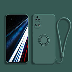 Ultra-thin Silicone Gel Soft Case Cover with Magnetic Finger Ring Stand S02 for Huawei P50 Pro Midnight Green