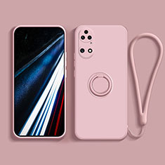 Ultra-thin Silicone Gel Soft Case Cover with Magnetic Finger Ring Stand S02 for Huawei P50 Pro Pink