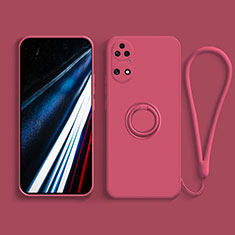 Ultra-thin Silicone Gel Soft Case Cover with Magnetic Finger Ring Stand S02 for Huawei P50 Pro Red