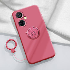 Ultra-thin Silicone Gel Soft Case Cover with Magnetic Finger Ring Stand S02 for OnePlus Nord CE 3 5G Hot Pink