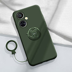 Ultra-thin Silicone Gel Soft Case Cover with Magnetic Finger Ring Stand S02 for OnePlus Nord CE 3 5G Midnight Green