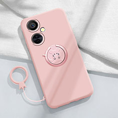 Ultra-thin Silicone Gel Soft Case Cover with Magnetic Finger Ring Stand S02 for OnePlus Nord CE 3 5G Pink