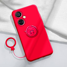 Ultra-thin Silicone Gel Soft Case Cover with Magnetic Finger Ring Stand S02 for OnePlus Nord CE 3 5G Red