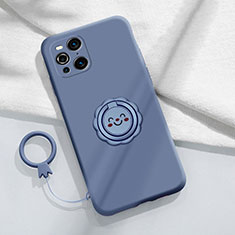 Ultra-thin Silicone Gel Soft Case Cover with Magnetic Finger Ring Stand S02 for Oppo Find X3 5G Lavender Gray