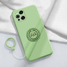 Ultra-thin Silicone Gel Soft Case Cover with Magnetic Finger Ring Stand S02 for Oppo Find X3 5G Matcha Green