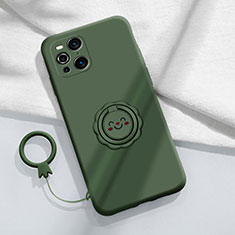 Ultra-thin Silicone Gel Soft Case Cover with Magnetic Finger Ring Stand S02 for Oppo Find X3 5G Midnight Green