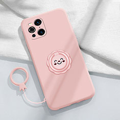 Ultra-thin Silicone Gel Soft Case Cover with Magnetic Finger Ring Stand S02 for Oppo Find X3 5G Pink