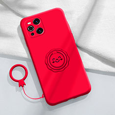 Ultra-thin Silicone Gel Soft Case Cover with Magnetic Finger Ring Stand S02 for Oppo Find X3 5G Red