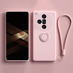 Ultra-thin Silicone Gel Soft Case Cover with Magnetic Finger Ring Stand S02 for Oppo Find X7 Ultra 5G Pink
