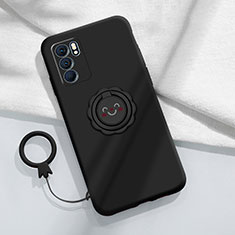 Ultra-thin Silicone Gel Soft Case Cover with Magnetic Finger Ring Stand S02 for Oppo Reno6 5G Black
