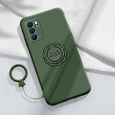 Ultra-thin Silicone Gel Soft Case Cover with Magnetic Finger Ring Stand S02 for Oppo Reno6 5G Midnight Green