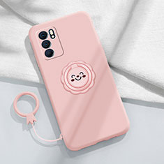 Ultra-thin Silicone Gel Soft Case Cover with Magnetic Finger Ring Stand S02 for Oppo Reno6 Pro 5G India Pink