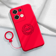 Ultra-thin Silicone Gel Soft Case Cover with Magnetic Finger Ring Stand S02 for Oppo Reno8 Pro 5G Red