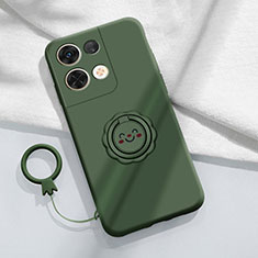 Ultra-thin Silicone Gel Soft Case Cover with Magnetic Finger Ring Stand S02 for Oppo Reno9 Pro 5G Midnight Green