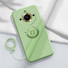 Ultra-thin Silicone Gel Soft Case Cover with Magnetic Finger Ring Stand S02 for Realme 11 Pro 5G Green