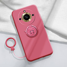 Ultra-thin Silicone Gel Soft Case Cover with Magnetic Finger Ring Stand S02 for Realme 11 Pro+ Plus 5G Hot Pink