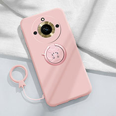 Ultra-thin Silicone Gel Soft Case Cover with Magnetic Finger Ring Stand S02 for Realme 11 Pro+ Plus 5G Pink