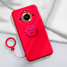 Ultra-thin Silicone Gel Soft Case Cover with Magnetic Finger Ring Stand S02 for Realme 11 Pro+ Plus 5G Red