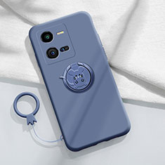 Ultra-thin Silicone Gel Soft Case Cover with Magnetic Finger Ring Stand S02 for Vivo iQOO 10 Pro 5G Lavender Gray