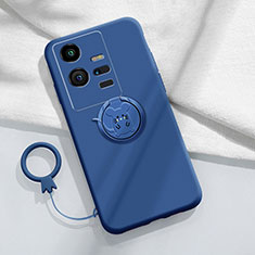 Ultra-thin Silicone Gel Soft Case Cover with Magnetic Finger Ring Stand S02 for Vivo iQOO 11 5G Blue