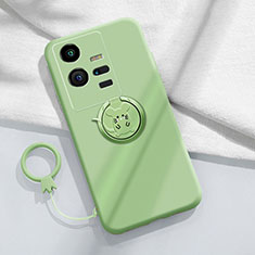 Ultra-thin Silicone Gel Soft Case Cover with Magnetic Finger Ring Stand S02 for Vivo iQOO 11 5G Green