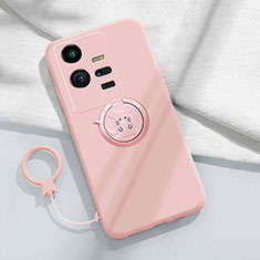 Ultra-thin Silicone Gel Soft Case Cover with Magnetic Finger Ring Stand S02 for Vivo iQOO 11 5G Pink