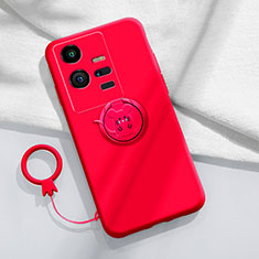 Ultra-thin Silicone Gel Soft Case Cover with Magnetic Finger Ring Stand S02 for Vivo iQOO 11 5G Red