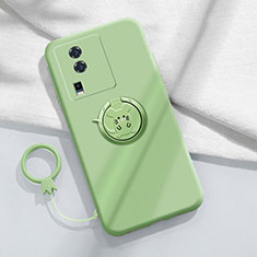 Ultra-thin Silicone Gel Soft Case Cover with Magnetic Finger Ring Stand S02 for Vivo iQOO Neo7 5G Green