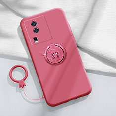 Ultra-thin Silicone Gel Soft Case Cover with Magnetic Finger Ring Stand S02 for Vivo iQOO Neo7 5G Hot Pink